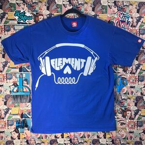 Element Skull Headphones Blue Tee L - Edgy Skate Vibe